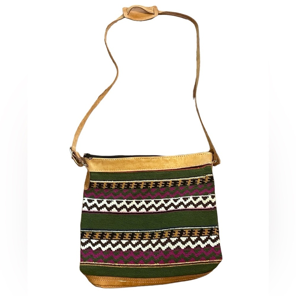 Leather and Woven crossbody/ bucket bag
